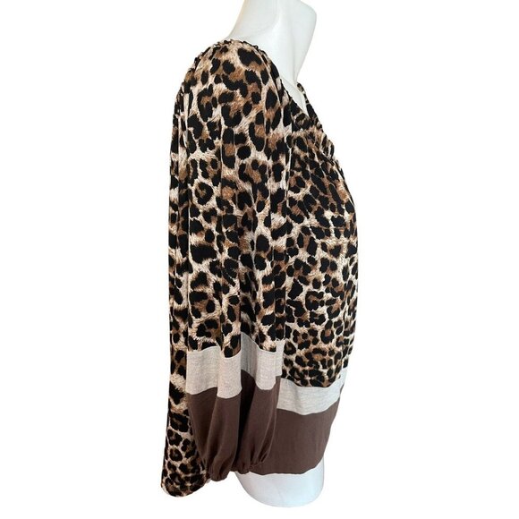 Entro Off Shoulder Tunic Top Women's Size X-Large Brown Black Animal Print - Picture 2 of 7
